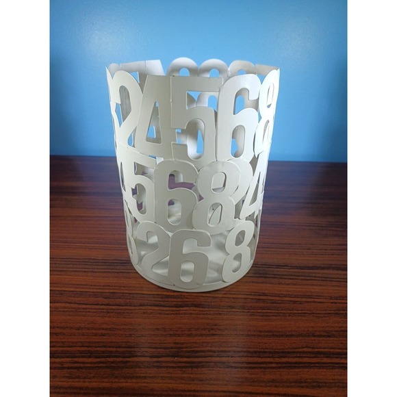White Metal Numbers Mini Trash Can/ Candle Holder - Picture 10 of 13